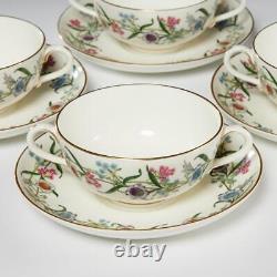 Royal Worcester Fleurette 4 Soup Bowls 4 Plates Spring Floral Vintage 8 Pc Set C