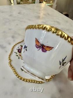 Royal Worcester Flight Barr And Barr Butterfly Roses Cup and Saucer, Circa 1800