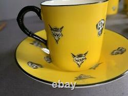 Royal Worcester Fox & Hounds foxhunting black & gold demitasse porcelain set