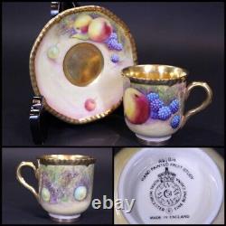 Royal Worcester Fruit Painted Gold Cup and Saucer Gillia Moody Vintage H 2.3