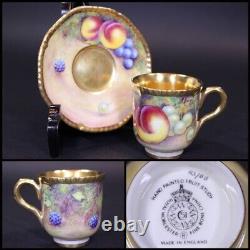 Royal Worcester Fruit Painted Gold Cup and Saucer Gillia Moody Vintage H2.3in