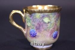 Royal Worcester Fruit Painted Gold Cup and Saucer Gillia Moody Vintage H2.3in