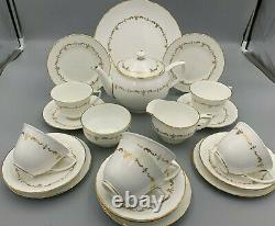 Royal Worcester Gold Chantilly 22 piece Tea Set with Teapot. White & Gold Pattern