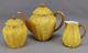 Royal Worcester Gold Fern Leaves & Yellow Teapot Creamer & Sugar Set C. 1886