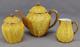 Royal Worcester Gold Fern Leaves & Yellow Teapot Creamer & Sugar Set C. 1886