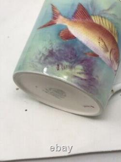 Royal Worcester Hand Painted A. Badham Tropic Fish Set 4 Cup Saucer Yellow Tail