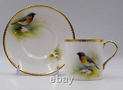 Royal Worcester Hand Painted Cup & Saucer Red Start Bird, Artist Signed