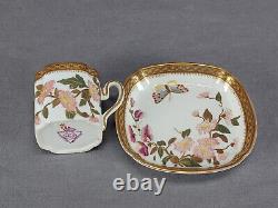 Royal Worcester Hand Painted Floral Butterfly Gold Demitasse Cup & Saucer C