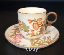 Royal Worcester Hand Painted Floral Butterfly Gold Demitasse Cup & Saucer c. 1885