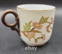 Royal Worcester Hand Painted Floral Butterfly Gold Demitasse Cup & Saucer c. 1885