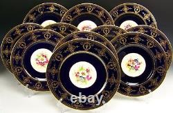 Royal Worcester Hand Painted Floral Dinner Plates Signed E Barker Set Of 11
