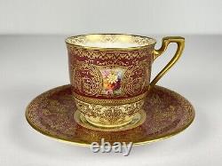 Royal Worcester Hand Painted Gold Encrusted Red Demitasse Cup Saucer W. H Austin