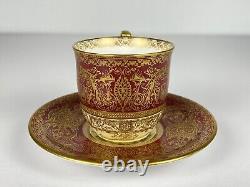 Royal Worcester Hand Painted Gold Encrusted Red Demitasse Cup Saucer W. H Austin