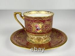 Royal Worcester Hand Painted Gold Encrusted Red Demitasse Cup Saucer W. H Austin