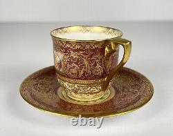 Royal Worcester Hand Painted Gold Encrusted Red Demitasse Cup Saucer W. H Austin