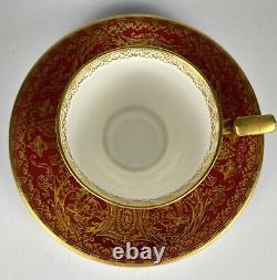 Royal Worcester Hand Painted Gold Encrusted Red Demitasse Cup Saucer W. H Austin