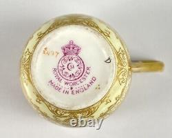 Royal Worcester Hand Painted Gold Encrusted Red Demitasse Cup Saucer W. H Austin