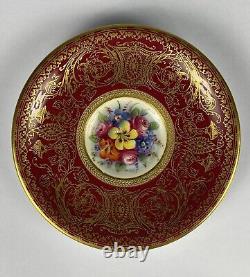 Royal Worcester Hand Painted Gold Encrusted Red Demitasse Cup Saucer W. H Austin