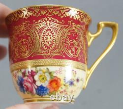 Royal Worcester Hand Painted Phillips Red Gold Floral Demitasse Cup & Saucer A