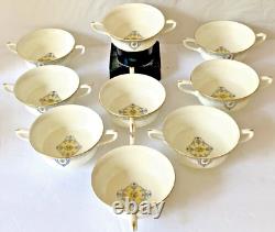 Royal Worcester Hand Painted Portia Double Handle Soup Bowls Set Of 9 England