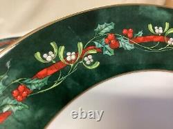 Royal Worcester Holly Ribbons Green 10 1/2 Dinner Plates Set of 8 EUC