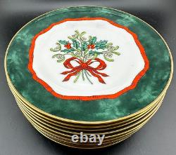 Royal Worcester Holly Ribbons Green Bread & Butter Plates- Set Of 12
