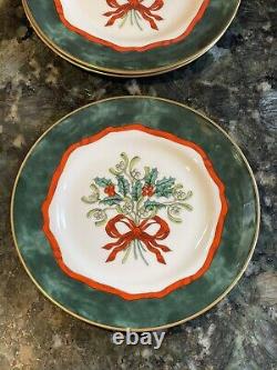 Royal Worcester Holly Ribbons Green Bread Plates England Set Of 3