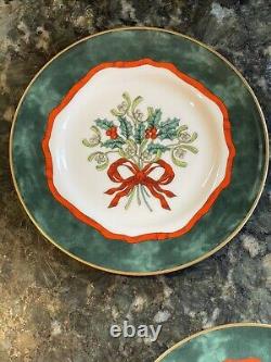 Royal Worcester Holly Ribbons Green Bread Plates England Set Of 3