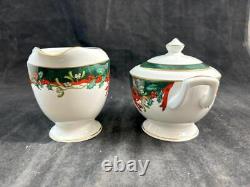 Royal Worcester Holly Ribbons Green Set of Creamer and Lidded Sugar Bowl