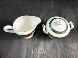 Royal Worcester Holly Ribbons Green Set of Creamer and Lidded Sugar Bowl