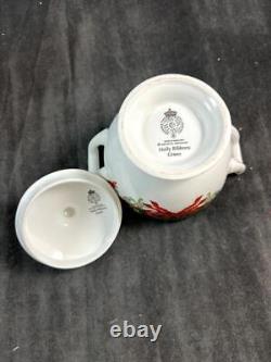 Royal Worcester Holly Ribbons Green Set of Creamer and Lidded Sugar Bowl