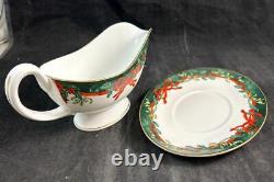 Royal Worcester Holly Ribbons Green Set of Gravy Boat with Underplate