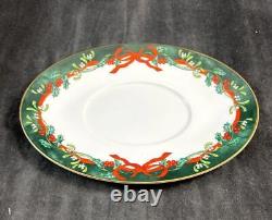 Royal Worcester Holly Ribbons Green Set of Gravy Boat with Underplate