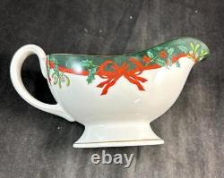 Royal Worcester Holly Ribbons Green Set of Gravy Boat with Underplate