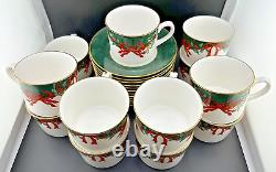 Royal Worcester Holly Ribbons Green Teacup And Saucer Set Of 12