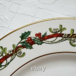 Royal Worcester Holly Ribbons Set of 4 Dinner Plates 10-3/4 England Mint