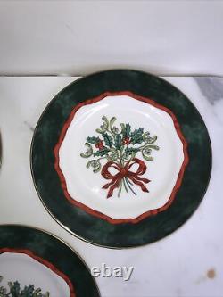 Royal Worcester Holly ribbons green bread plate set Of Four