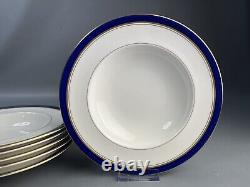 Royal Worcester Howard Rimmed Soup Bowls Cobalt Blue Gold 9.25 England LOT OF 6