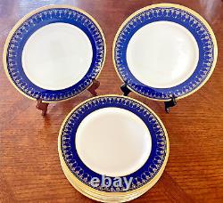 Royal Worcester Imperial Bone China Gold Cobalt Blue Dinner Plates 10 Set 10.5