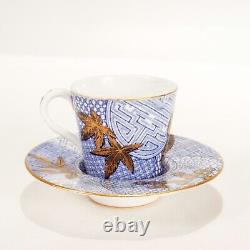 Royal Worcester Japanese Aesthetic Blue & White Porcelain Demitasse Cup & Saucer