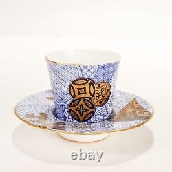 Royal Worcester Japanese Aesthetic Blue & White Porcelain Demitasse Cup & Saucer