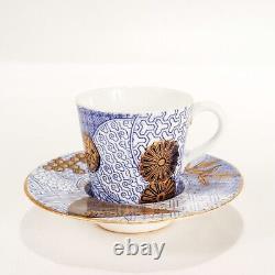 Royal Worcester Japanese Aesthetic Blue & White Porcelain Demitasse Cup & Saucer