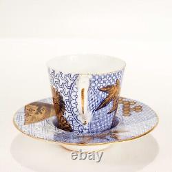 Royal Worcester Japanese Aesthetic Blue & White Porcelain Demitasse Cup & Saucer