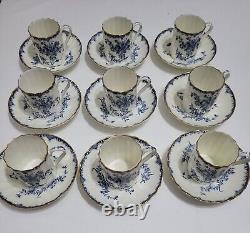 Royal Worcester MANSFIELD Demitasse Set, Blue, white, gold, England Lot of 9