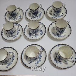 Royal Worcester MANSFIELD Demitasse Set, Blue, white, gold, England Lot of 9