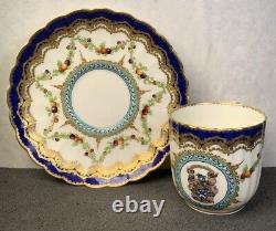 Royal Worcester Marwick Family Crest Gold Encrusted Demitasse Cup & Saucer, 1909