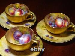 Royal Worcester Painted Fruit Demitasse Cup Saucer Painter Signed 3 Set
