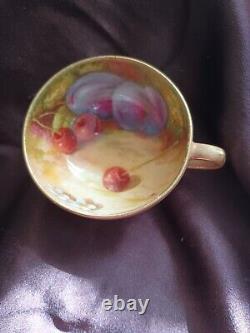 Royal Worcester Painted Fruit Demitasse Cup & Saucer with Painter Signature