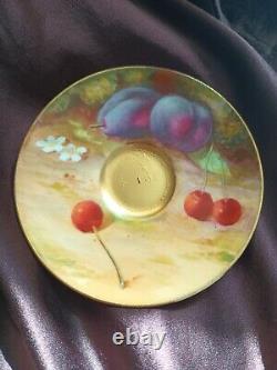 Royal Worcester Painted Fruit Demitasse Cup & Saucer with Painter Signature