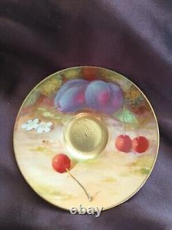 Royal Worcester Painted Fruit Demitasse Cup & Saucer with Painter Signature